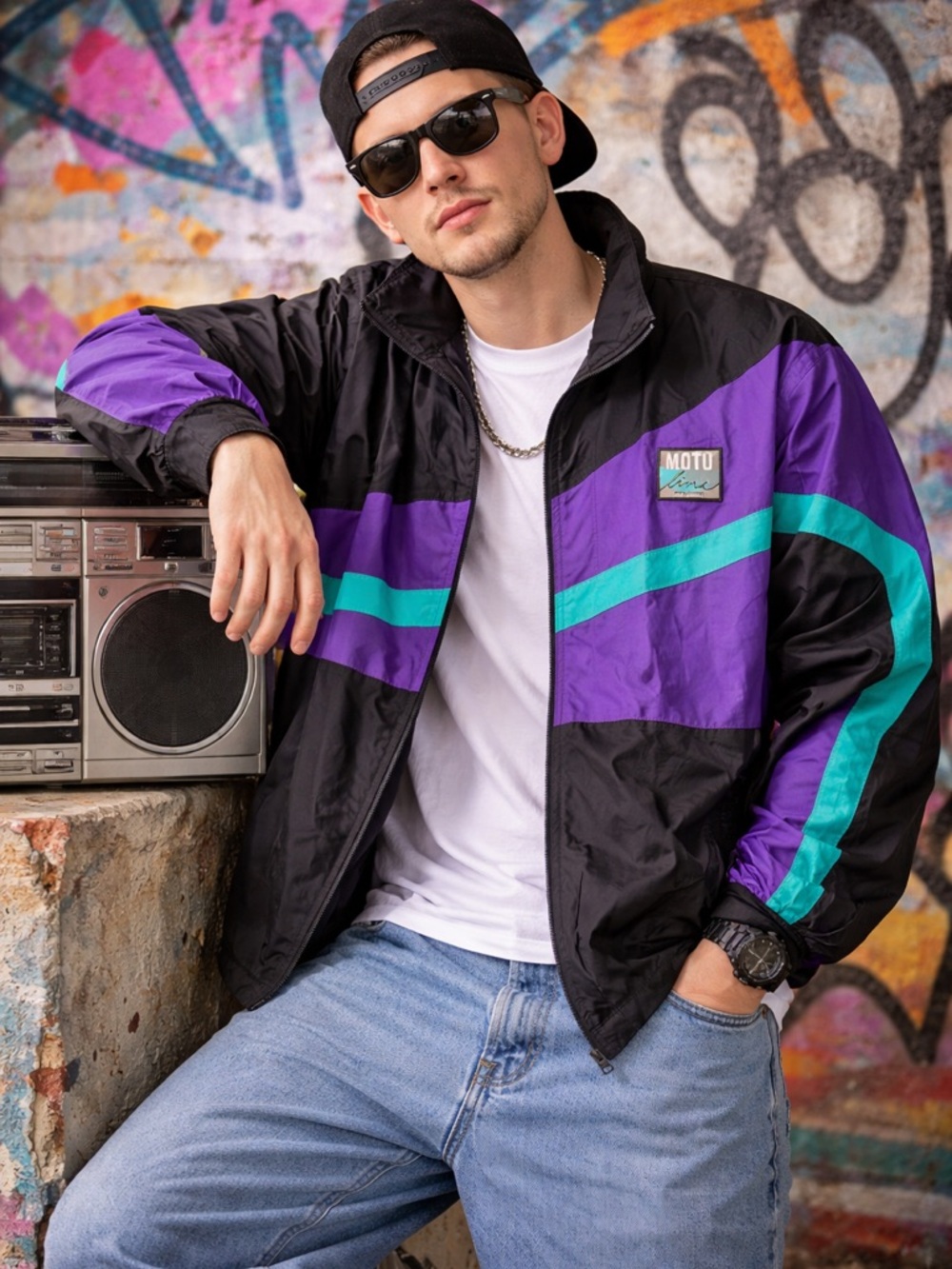 Vintage 90s Moto Line Motorcycle Rain Jacket – XL